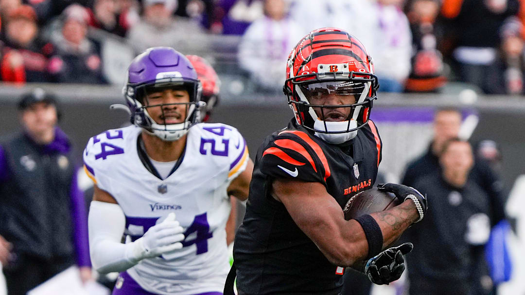 Cincinnati Bengals wide receiver Ja'Marr Chase (1) runs the ball in the 4th Paycor Stadium Saturday, December 16, 2023. Chase left the game in the 4th quarter with an unknown injury.