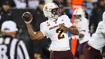 Nov 22, 2025; Boulder, Colorado, USA; Arizona State Sun Devils quarterback Jeff Sims (2) prepares to pass the ball in the first quarter against the Colorado Buffaloes at Folsom Field. Mandatory Credit: Ron Chenoy-Imagn Images
