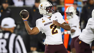 Nov 22, 2025; Boulder, Colorado, USA; Arizona State Sun Devils quarterback Jeff Sims (2) prepares to pass the ball in the first quarter against the Colorado Buffaloes at Folsom Field. 