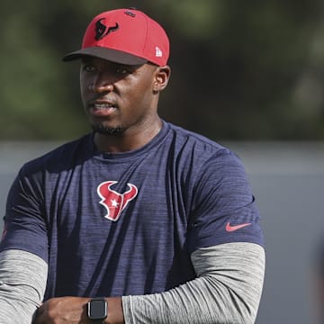 Jul 24, 2025; Houston, TX, USA; Houston Texans head coach DeMeco Ryans during training camp at Houston Methodist Training Center. Mandatory Credit: Troy Taormina-Imagn Images