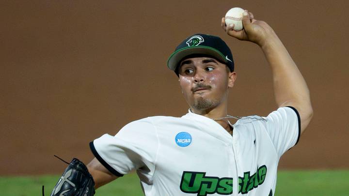 May 30, 2026; Tuscaloosa, AL, USA; USC Upstate starting pitcher Chris Torres makes a pitch in the Tuscaloosa NCAA Regional winner’s bracket game between Alabama and USC Upstate in Sewell-Thomas Stadium.