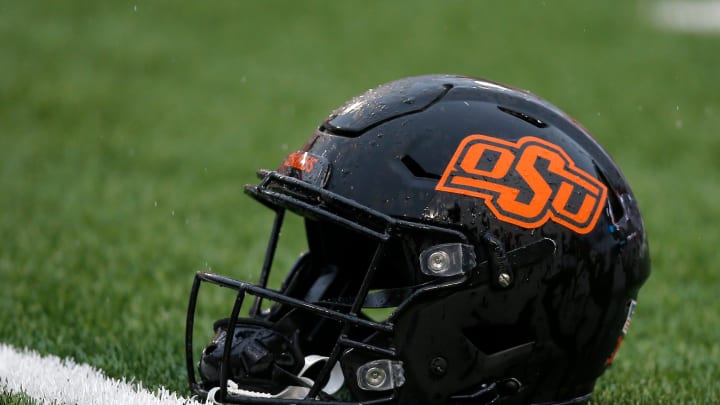 An Oklahoma State helmet is seen before a college football game between Oklahoma State and West Virginia at Boone Pickens Stadium in Stillwater, Okla., Saturday, Nov. 26, 2022.

Osu Football Vs West Virginia