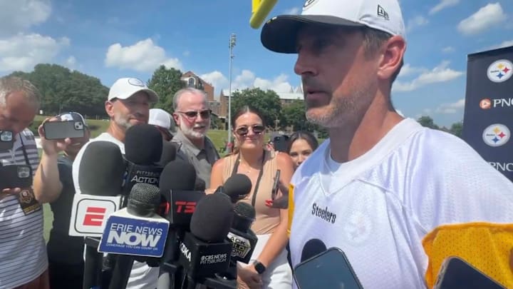 Rodgers's pass was intended for DK Metcalf, but was picked off by Patrick Queen.