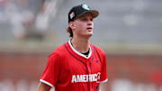 White Sox prospect Noah Schultz (22) pitches in the 2025 MLB All-Star Futures Game at Truist Park. 