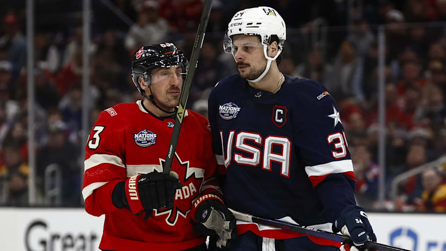 Auston Matthews and Brad Marchand during a USA vs. Canada game