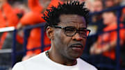 Nov 30, 2024; Syracuse, New York, USA; Miami Hurricanes former player and NFL Hall of Fame member Michael Irvin looks on during the first half of a game between the Miami Hurricanes and the Syracuse Orange at the JMA Wireless Dome. Mandatory Credit: Rich Barnes-Imagn Images