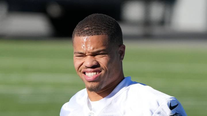 Jun 9, 2026; Henderson, NV, USA; Las Vegas Raiders cornerback Taron Johnson (3) stretches during minicamp at Intermountain Health Performance Center. Mandatory Credit: Kirby Lee-Imagn Images