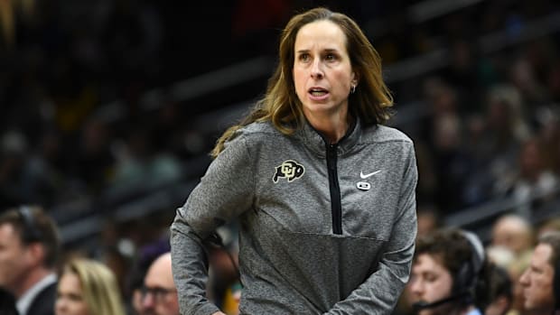 Colorado basketball coach JR Payne during the Sweet 16 game against Iowa in the NCAA college basketball tournament at Climate