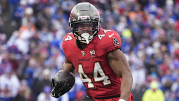 Tampa Bay Buccaneers running back Sean Tucker (44) is a sell-high trade candidate for fantasy football managers ahead of Week 12.