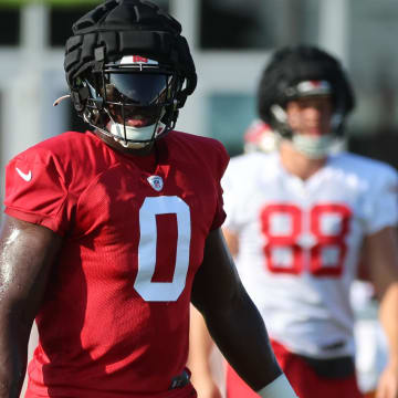 Jul 30, 2023; Tampa, FL, USA; Tampa Bay Buccaneers linebacker Yaya Diaby (0) during training camp at AdventHealth Training Center. Mandatory Credit: Kim Klement-USA TODAY Sports