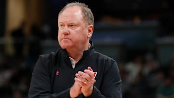 Wisconsin Badgers head coach Greg Gard reacts to a play Saturday, Dec. 14, 2024, during the NCAA men’s basketball game against the Butler Bulldogs at Gainbridge Fieldhouse in Indianapolis.