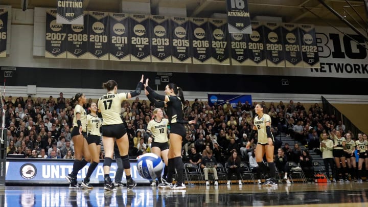 Purdue celebrates during a match