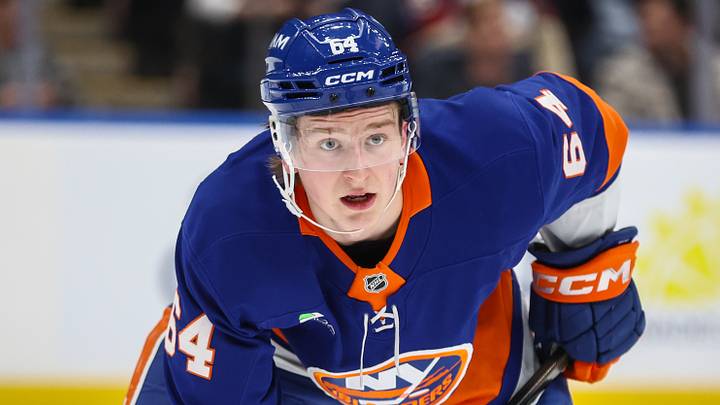 Apr 9, 2026; Elmont, New York, USA; New York Islanders center Calum Ritchie (64) at UBS Arena. Mandatory Credit: Wendell Cruz-Imagn Images Apr 9, 2026; Elmont, New York, USA; New York Islanders center Calum Ritchie (64) at UBS Arena. Mandatory Credit: Wendell Cruz-Imagn Images