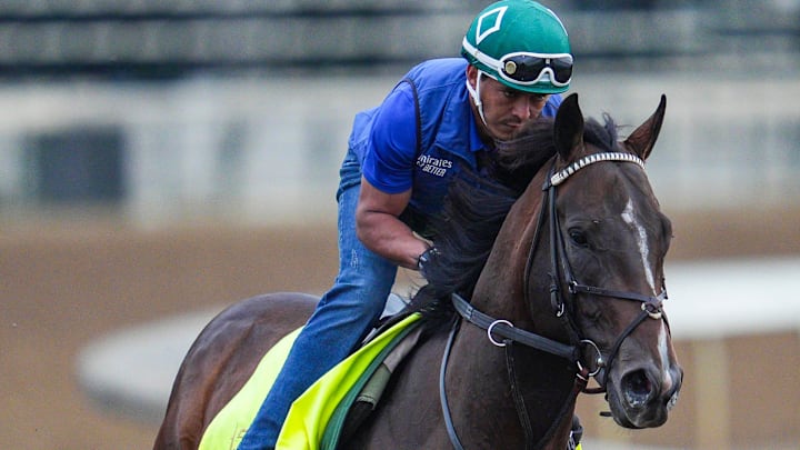 2025 Kentucky Derby contender Sovereignty, trained by Bill Mott, works April 26, 2025 at Churchill Downs in Louisville, Kentucky. 2025 Kentucky Derby contender Sovereignty, trained by Bill Mott, works April 26, 2025 at Churchill Downs in Louisville, Kentucky.