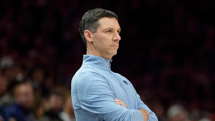Jan 29, 2026; Minneapolis, Minnesota, USA; Oklahoma City Thunder head coach Mark Daigneault reacts to a Minnesota Timberwolves play in the second quarter at Target Center. Mandatory Credit: Matt Blewett-Imagn Images