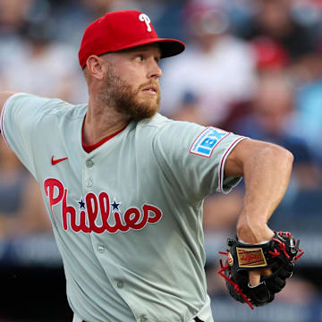May 6, 2025; Tampa, Florida, USA; Philadelphia Phillies starting pitcher Zack Wheeler (45) throws a pitch against the Tampa Bay Rays in the first inning at George M. Steinbrenner Field.