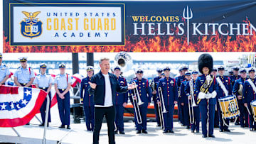 HELL’S KITCHEN: Gordon Ramsay with the US Coast Guard Academy in the Season 23 Premiere of HELL’S KITCHEN: HEAD CHEFS ONLY Airing Thursday Sept. 26 (8:00-9:02 PM ET/PT) on FOX. CR/ Jeff Neira / FOX. ©2024 FOX Media LLC.
