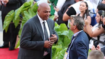 Sep 10, 2022; Springfield, MA, USA;  Charles Barkley (l) and Andy Katz (r) at the 2022 Basketball Hall of Fame at Symphony Hall. Mandatory Credit: Wendell Cruz-Imagn Images