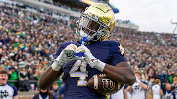Notre Dame star running back Jeremiyah Love scored three touchdowns Saturday