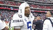 Oct 27, 2024; Houston, Texas, USA; Indianapolis Colts quarterback Anthony Richardson (5) reacts after the game against the Houston Texans at NRG Stadium. Mandatory Credit: Troy Taormina-Imagn Images