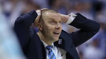 Jan 27, 2024; Provo, Utah, USA; Brigham Young Cougars head coach Mark Pope reacts after a play during the second half against the Texas Longhorns at Marriott Center. Mandatory Credit: Rob Gray-USA TODAY Sports