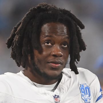 Aug 25, 2023; Charlotte, North Carolina, USA; Detroit Lions quarterback Teddy Bridgewater (17) on the sidelines in the fourth quarter at Bank of America Stadium. Mandatory Credit: Bob Donnan-Imagn Images