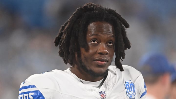 Aug 25, 2023; Charlotte, North Carolina, USA; Detroit Lions quarterback Teddy Bridgewater (17) on the sidelines in the fourth quarter at Bank of America Stadium. Mandatory Credit: Bob Donnan-Imagn Images