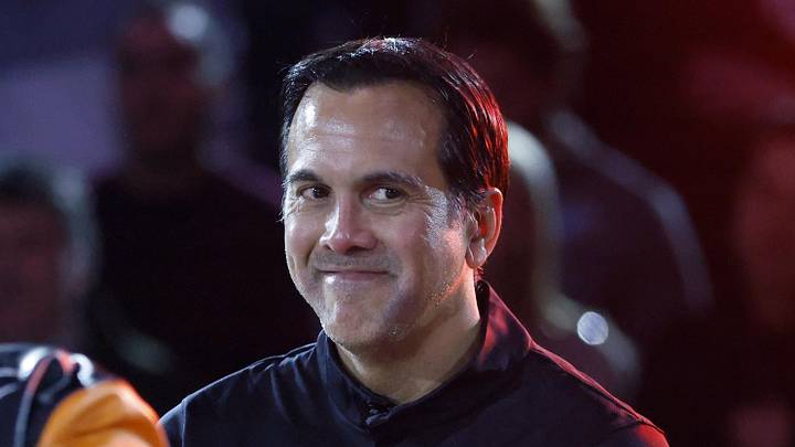 Miami Heat head coach Erik Spoelstra reacts  (Mandatory Credit: Rhona Wise-Imagn Images)