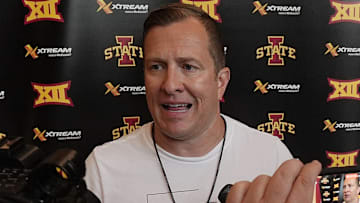 Iowa State men’s basketball head coach T.J. Otzelberger talks to media at the university Sukup Basketball Complex on June 24, 2025, in Ames, Iowa.