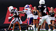 Cincinnati Bearcats wide receiver Caleb Goodie (10) runs a touchdown in the first quarter of a NCAA men’s college football game between the Cincinnati Bearcats and Northwestern State Demons, Saturday, Sept. 13, 2025, at Nippert Stadium in Cincinnati. Bearcats are up 56-0 by halftime.