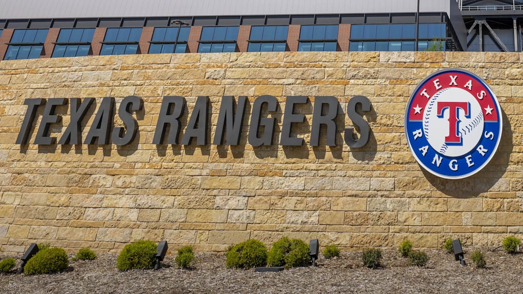 A view of the Texas Rangers logo at Globe Life Field.
