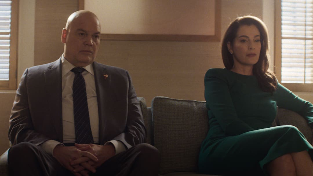 (L-R) Wilson Fisk/Kingpin (Vincent D'Onofrio) and Vanessa Fisk (Ayelet Zurer) in Marvel Television's DAREDEVIL: BORN AGAIN, exclusively on Disney+. 