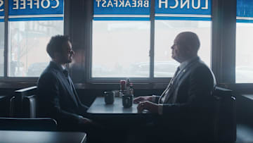 (L-R) Daredevil/Matt Murdock (Charlie Cox) and Wilson Fisk / Kingpin (Vincent D’Onofrio) in Marvel Television's DAREDEVIL: BORN AGAIN exclusively on Disney+. Photo courtesy of Marvel Television. © 2025 MARVEL. All Rights Reserved.
