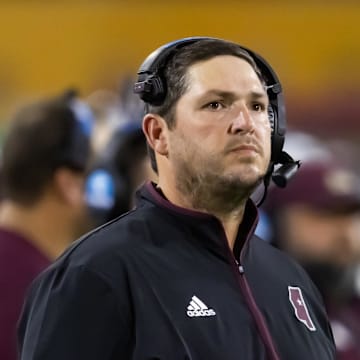 Sep 7, 2024; Tempe, Arizona, USA; Mississippi State Bulldogs head coach Jeff Lebby against the Arizona State Sun Devils at Mountain America Stadium. Mandatory Credit: Mark J. Rebilas-Imagn Images