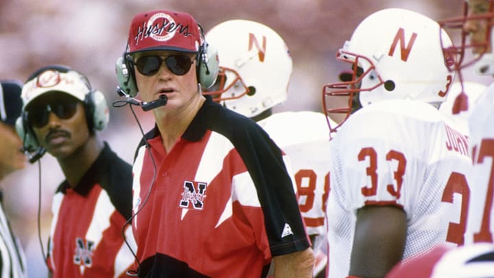 Nebraska head coach Tom Osborne on the sideline during the 1994 Kickoff Classic against West Virginia.