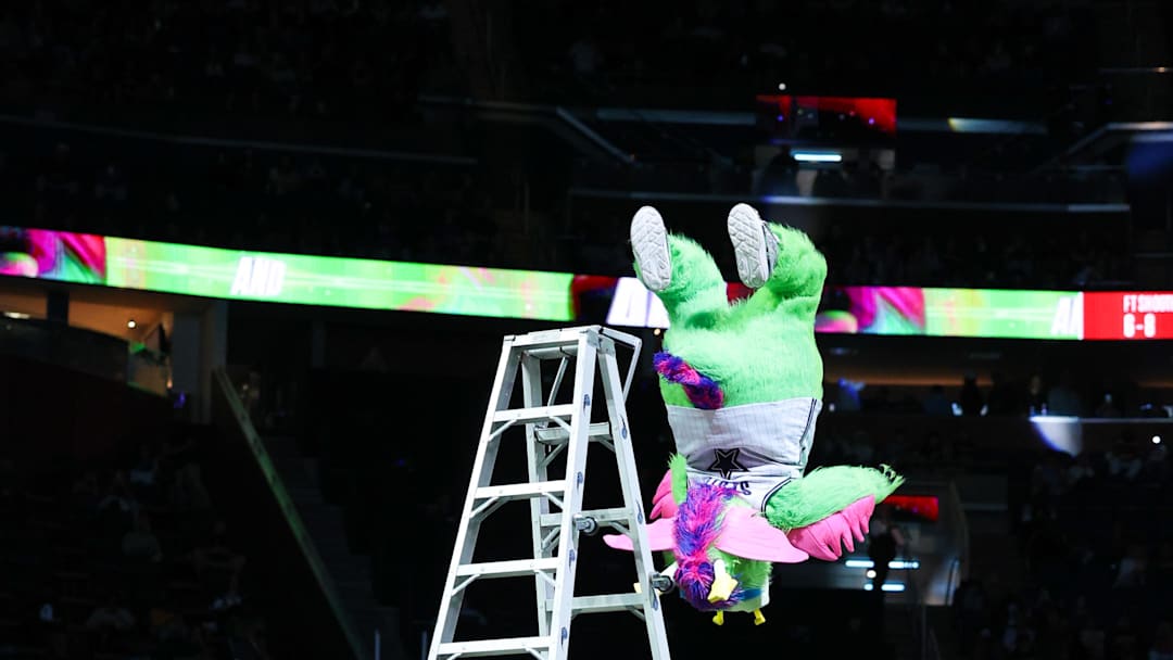 Mar 6, 2025; Orlando, Florida, USA; Orlando Magic mascot Stuff entertains the fans during a game against the Chicago Bulls in the second quarter at Kia Center. Mandatory Credit: Nathan Ray Seebeck-Imagn Images Mar 6, 2025; Orlando, Florida, USA; Orlando Magic mascot Stuff entertains the fans during a game against the Chicago Bulls in the second quarter at Kia Center. Mandatory Credit: Nathan Ray Seebeck-Imagn Images