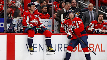 Lars Eller, Alex Ovechkin, Washington Capitals Mandatory Credit: Peter Casey-Imagn Images