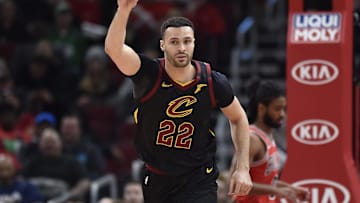 Mar 10, 2020; Chicago, Illinois, USA; Cleveland Cavaliers forward Larry Nance Jr. (22) reacts after scoring against the Chicago Bulls at United Center. Mandatory Credit: Quinn Harris-Imagn Images