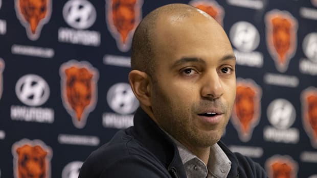 Bears assistant GM Ian Cunningham speaks with reporters during a media session.