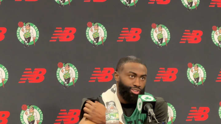 Boston Celtics' Jaylen Brown during a presser on April 19, 2025. Boston Celtics' Jaylen Brown during a presser on April 19, 2025.