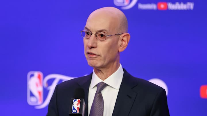 Jun 6, 2024; Boston, Massachusetts, USA; NBA commissioner Adam Silver speaks before game one of the 2024 NBA Finals between the Boston Celtics and the Dallas Mavericks at TD Garden. Mandatory Credit: Peter Casey-Imagn Images