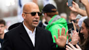 Former Penn State head football coach James Franklin greets fans outside Beaver Stadium before an NCAA football game against Michigan.