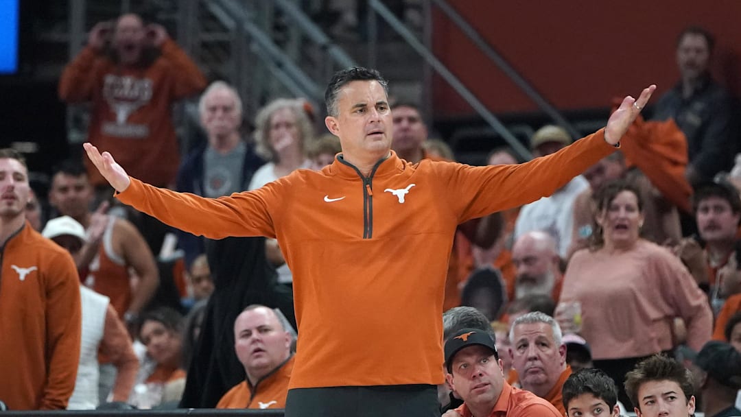 Texas Longhorns head coach Sean Miller reacts during the second half against the Mississippi State Bulldogs at Moody Center. Texas Longhorns head coach Sean Miller reacts during the second half against the Mississippi State Bulldogs at Moody Center.