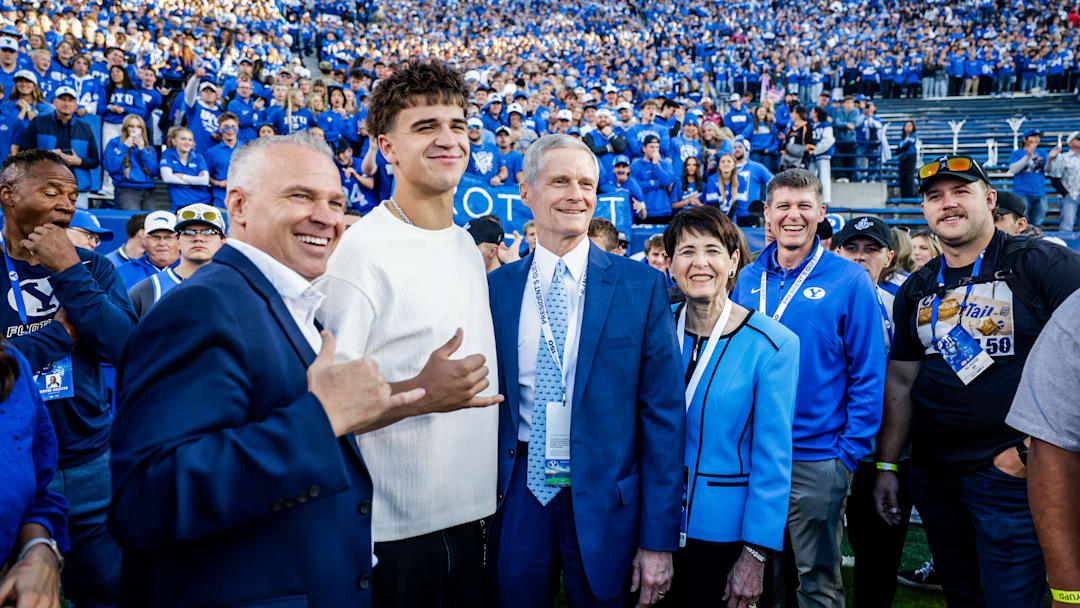 BYU commit Ryder Lyons attends the rivalry game against Utah
