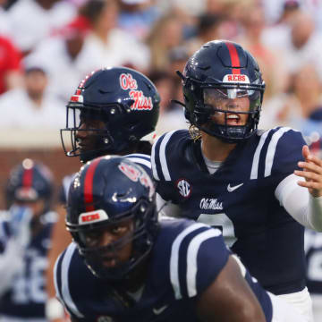 Ole Miss quarterback Jaxson Dart during the first half of action against Furman on Saturday.