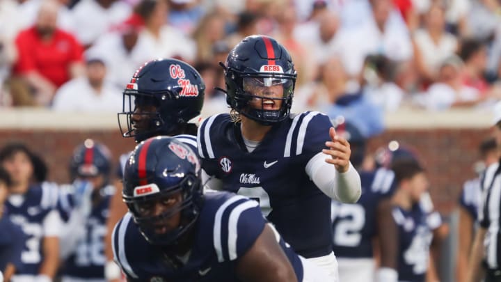 Ole Miss quarterback Jaxson Dart during the first half of action against Furman on Saturday.