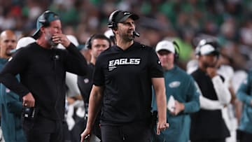 Aug 7, 2025; Philadelphia, Pennsylvania, USA; Philadelphia Eagles head coach Nick Sirianni in a game against the Cincinnati Bengals at Lincoln Financial Field. Mandatory Credit: Bill Streicher-Imagn Images