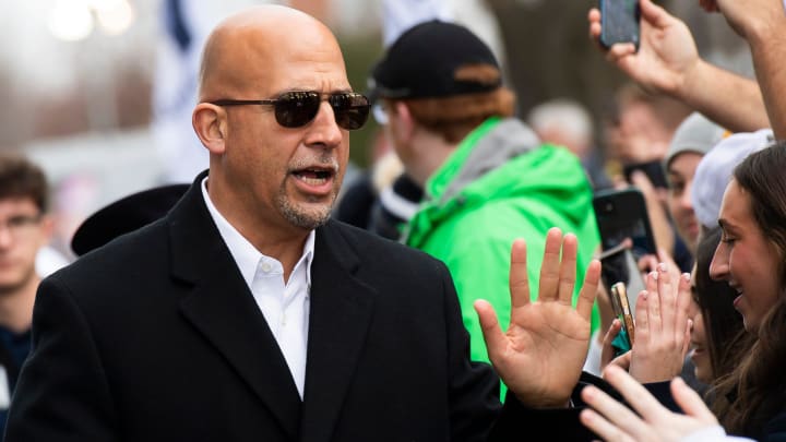 Penn State head football coach James Franklin greets fans outside Beaver Stadium. 