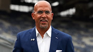 Sep 6, 2025; University Park, Pennsylvania, USA; Penn State Nittany Lions head coach James Franklin walks around the field prior to the game against the Florida International Panthers at Beaver Stadium. Mandatory Credit: Matthew O'Haren-Imagn Images
