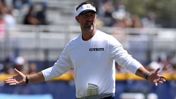 Dallas Cowboys head coach Brian Schottenheimer during training camp at the River Ridge Playing Fields in Oxnard, California.